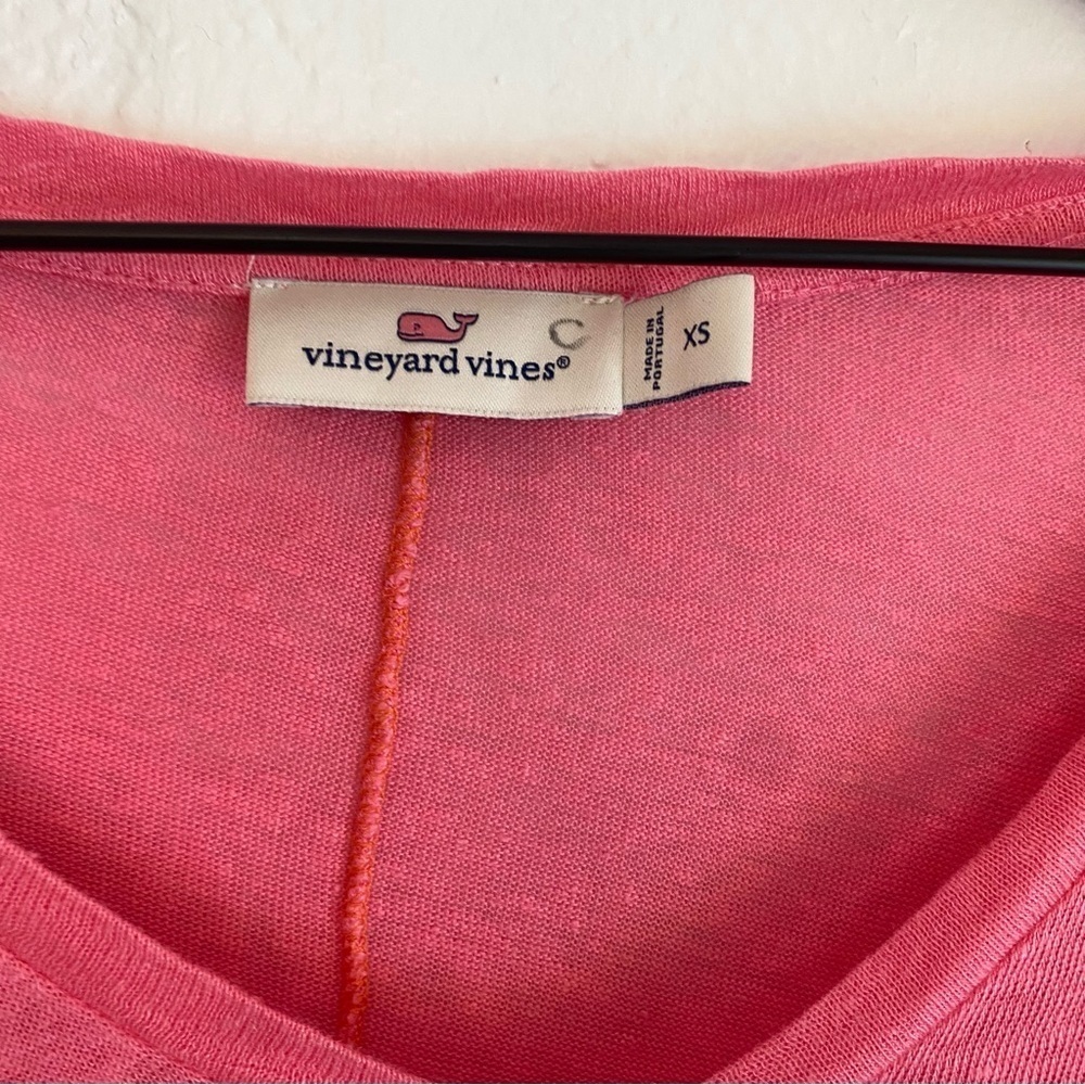 Vineyard Vines Vivid Pink V-Neck Tee 100% linen - Picture 3 of 3